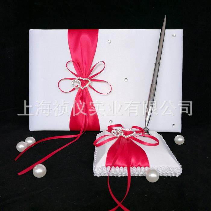 西式婚礼用品 蝴蝶结心钻签到本+笔座套装 结婚用品厂家