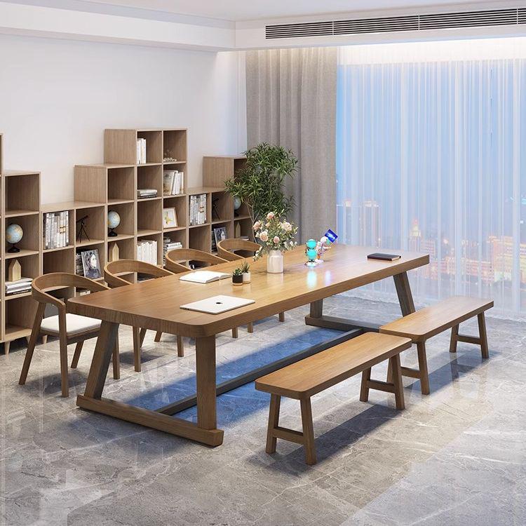 实木会议桌长桌北欧办公桌简约办公室接待洽谈桌原木长条桌椅组合
