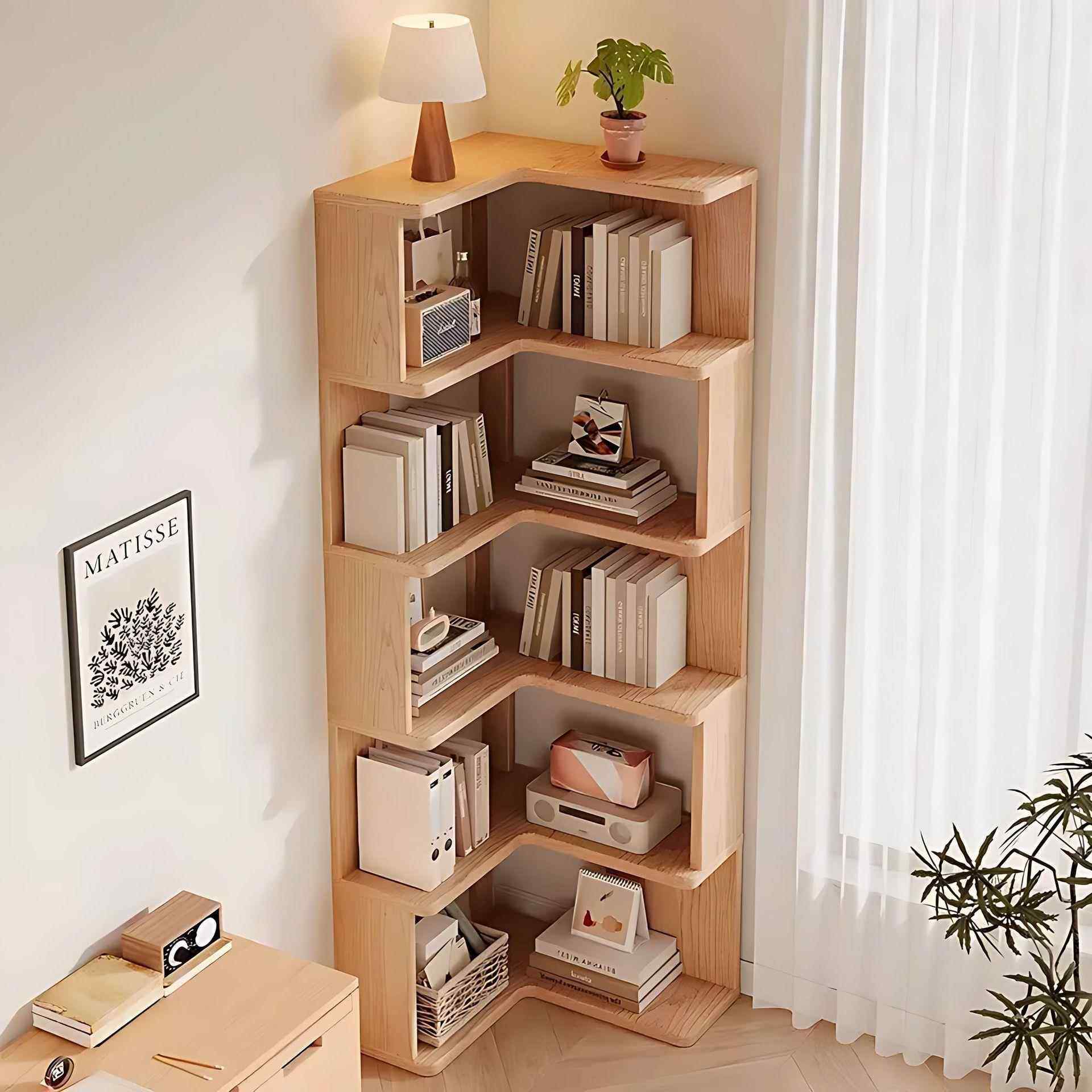 实木书墙角架转角书柜一体靠拐柜学落生家用1客厅简易儿童地置物