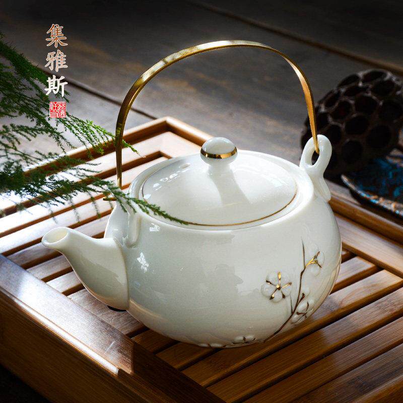 茶壶陶瓷泡茶壶单壶壶大茶壶单个瓷茶壶茶具套组过滤提梁家用水壶