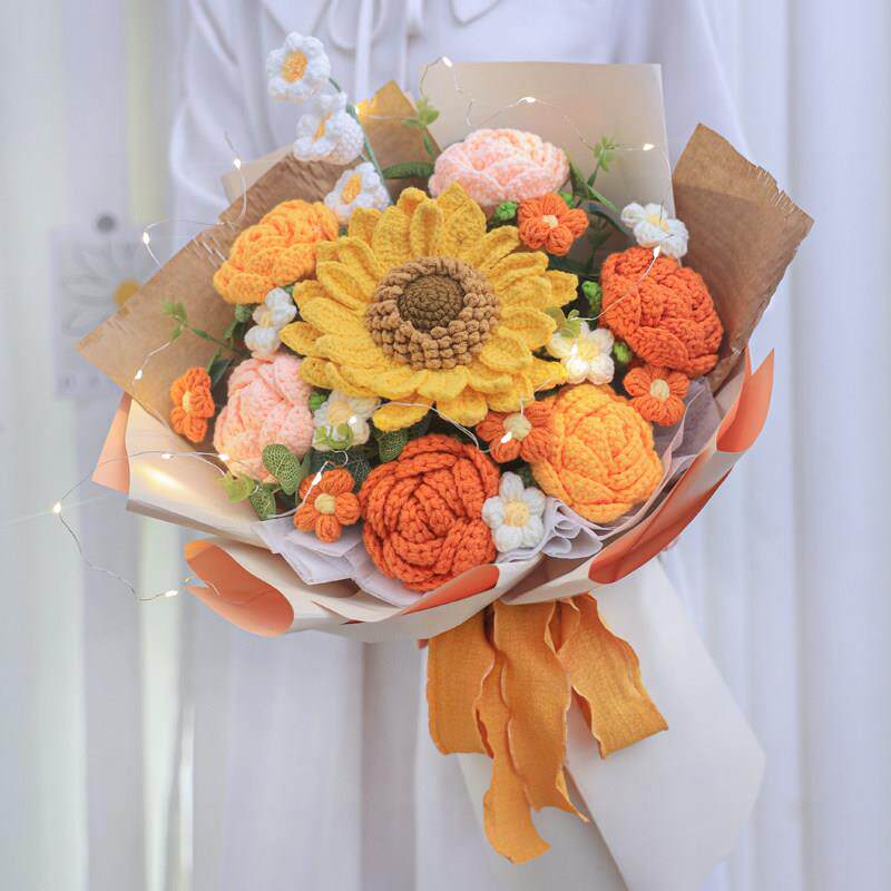 向日葵毛线花束针织手捧花永生花送女闺蜜老师中学生毕业生日礼物