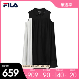 FILA x MIHARA斐乐女子连衣裙2022秋优雅百褶拼接无袖连身裙