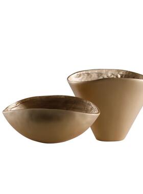 现居代北欧轻中古奢侘寂风金树脂色花盆瓶摆件家酒店EUW会所民宿