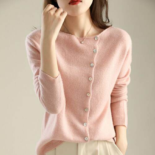Single cashmere knitted cardigan for women, thin and