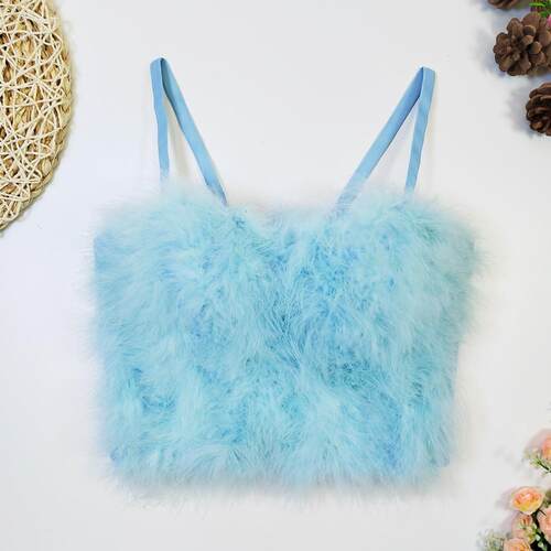 Feather tank top, women's outerwear, no underwear, short
