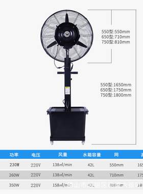 工业喷雾风扇商用降温户外水雾水冷雾化落地650固定款高效风机