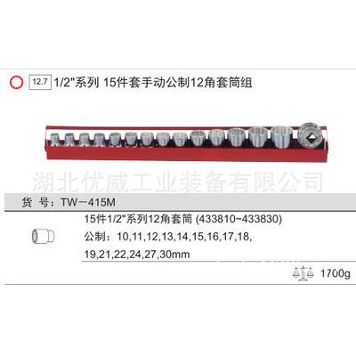 供应GENIUS天赋工具1/2″公制12角手动套筒组（15件套）TW-415M