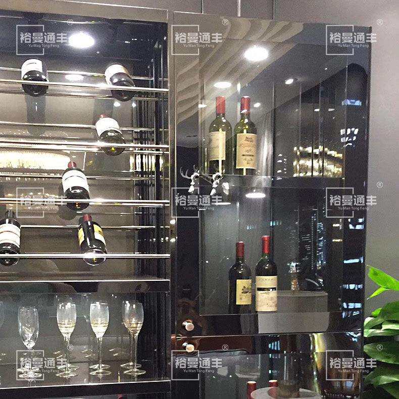 新款直销红酒柜展示架 家装现代简约轻奢靠墙黑钛金不锈钢玻璃酒