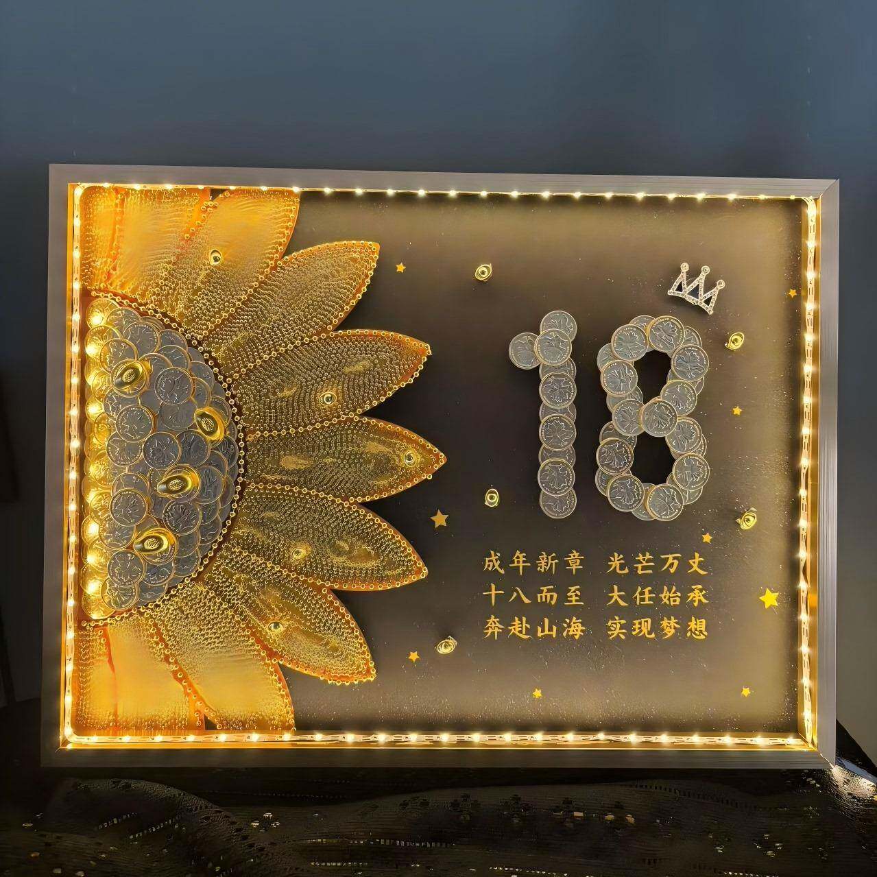 18岁硬币相框生日中高考diy金币定制礼物制作肌理画蝴蝶翅膀材料