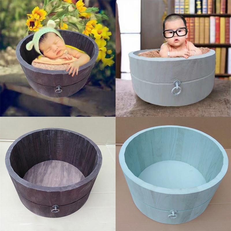 新生儿摄影道具盆婴儿百天宝宝辅助道具儿童摄影创意树皮木桶