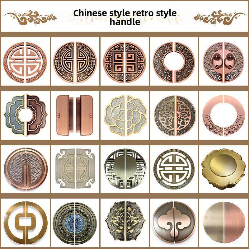 全新中国风祥云门把手彷古铜质半圆形钢化玻璃门把手黑色简约木门