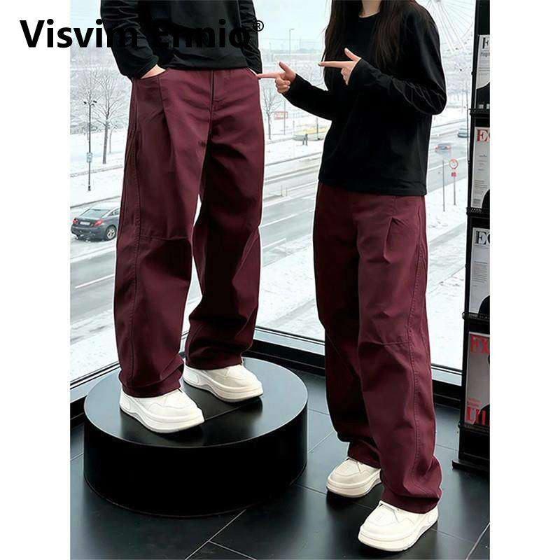 Visvim Ennio美式酒红色弯刀裤子男款春季潮牌宽松阔腿工装裤子褶