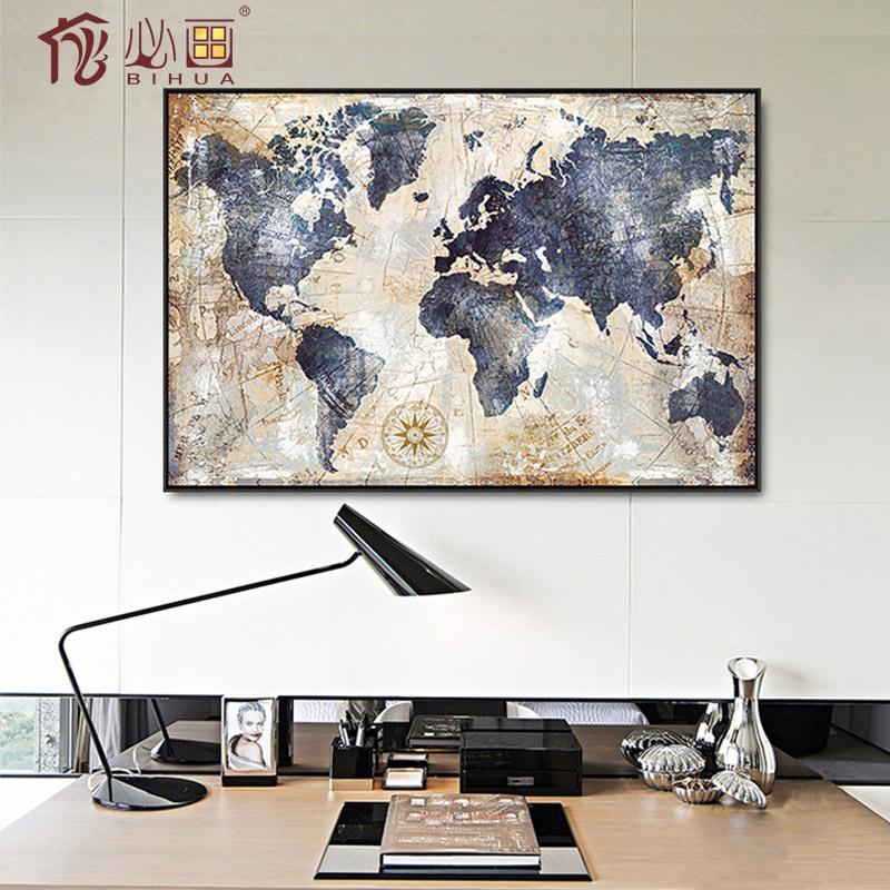 厂家直销办公室装饰画沙发墙壁装饰北欧挂画黑白地图抽象画