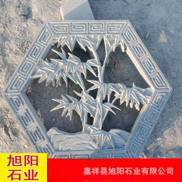 古建筑透亮石雕窗户 青石镂空花窗 梅兰竹菊石头石窗古典家居装饰