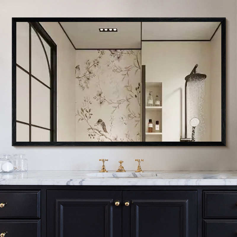 厂家直销实木浴室镜中式壁挂贴墙卫生间镜子家用酒店民宿洗漱台复