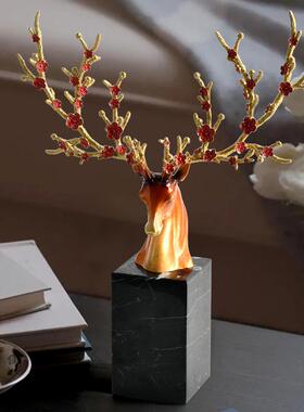 中式合金珐琅彩梅花鹿摆件样板房家居桌面玄关电视柜软装动物饰品