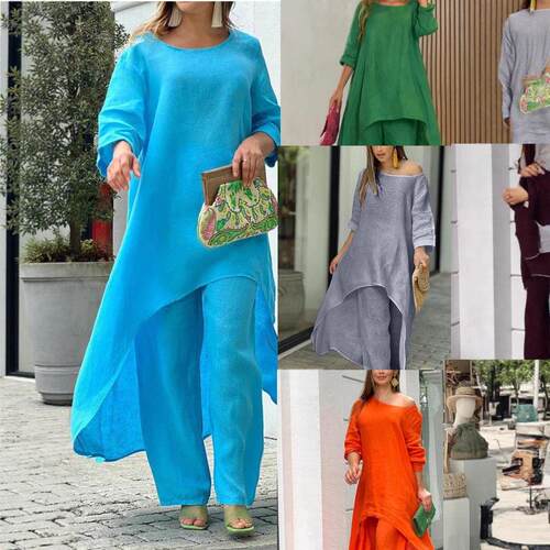 Women's cotton and linen plus size long sleeved suit with