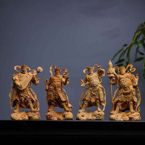 小叶黄杨木雕刻四大天王金刚神像家居镇宅工艺摆饰佛像家居装饰品