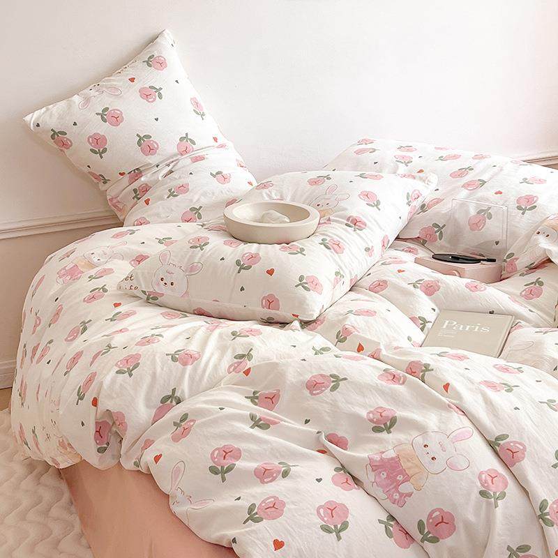 超柔水洗棉四件套 ins学生宿舍双层纱三件套 卡通床单被套床笠,床上用品,床品套件/四件套/多件套,淘宝优惠券,粉丝福利购,淘宝优惠卷