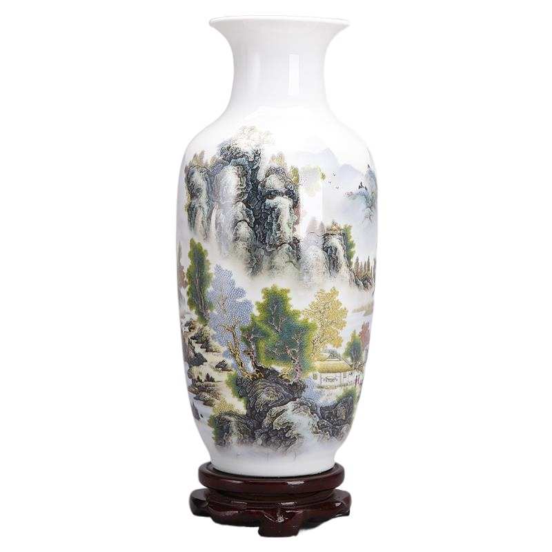 【送底座】景德镇陶瓷器花瓶客厅摆件插花现代家居装饰品小桐安画