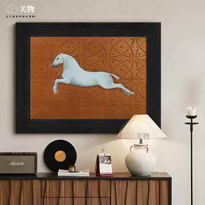 马到成功中古风手绘画画 画客厅沙发景墙骏马gw405手绘油 画玄油