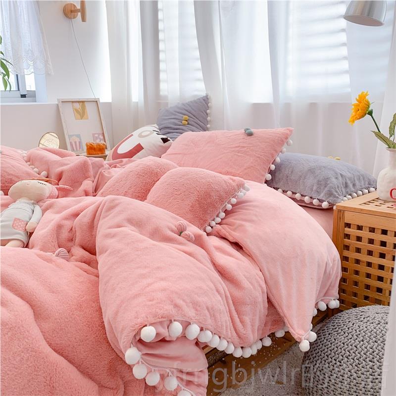 新款加厚柔兔软牛奶绒毛四件套清新少女心兔绒双面保珊瑚绒被套暖