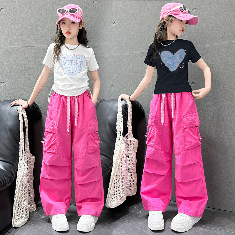 女童爵士舞工装裤夏季薄款2026新款洋气直筒裤中大童潮酷休闲T恤8