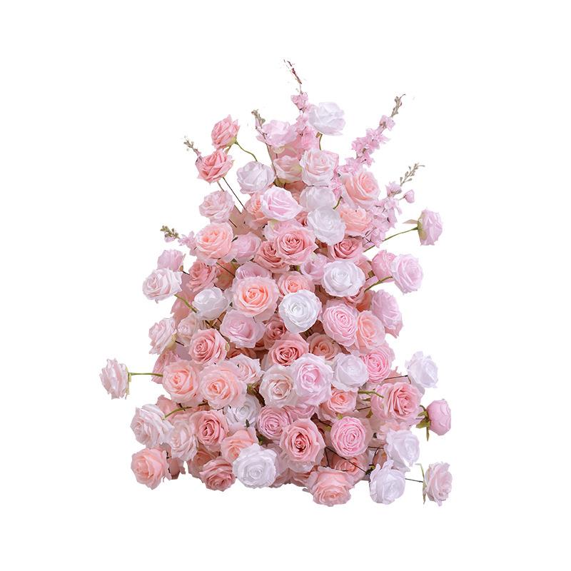 新款粉色花排大挂花亚克力背景装饰婚礼现场餐桌布置仿真玫瑰花球