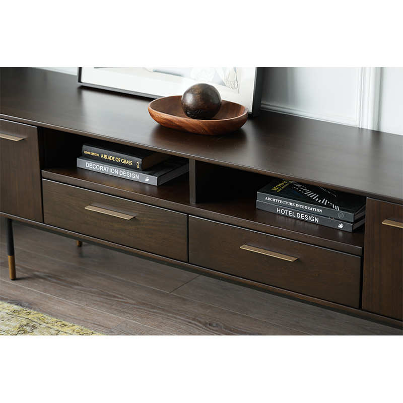 北欧中古工业风表情电视柜黄杨木实木金属脚复古意式视听柜