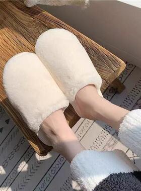 日系简约冬季室内纯色棉拖鞋女居家用防滑软底保暖毛毛绒鞋月子鞋