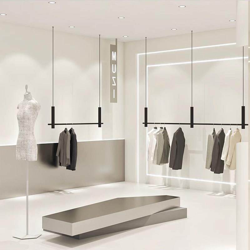钢绳悬挂吊架简约黑色服装店展示架上墙吊杆女装童装专用陈列货架