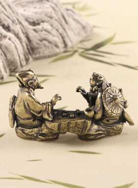 直销新款古玩铜器工艺品迷你古黄铜复古棋逢对手摆件办公室家居摆