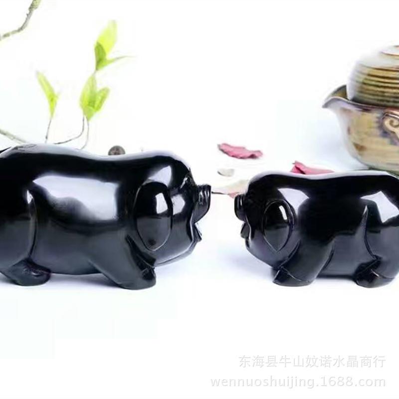 沁佩天然材质黑曜石福气猪摆件大号福气猪精工雕刻可爱福猪摆