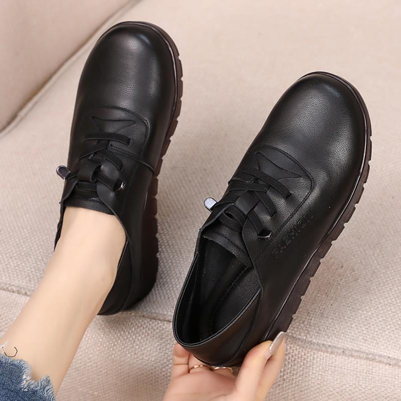 高档皮女鞋女春秋底冬款厚休妈妈鞋真皮棉鞋舒适中老年鞋子加绒闲