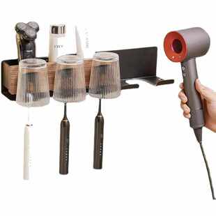 浴室胡桃木牙刷牙杯置物架免打孔吹风机支架收纳壁挂式漱口杯架子