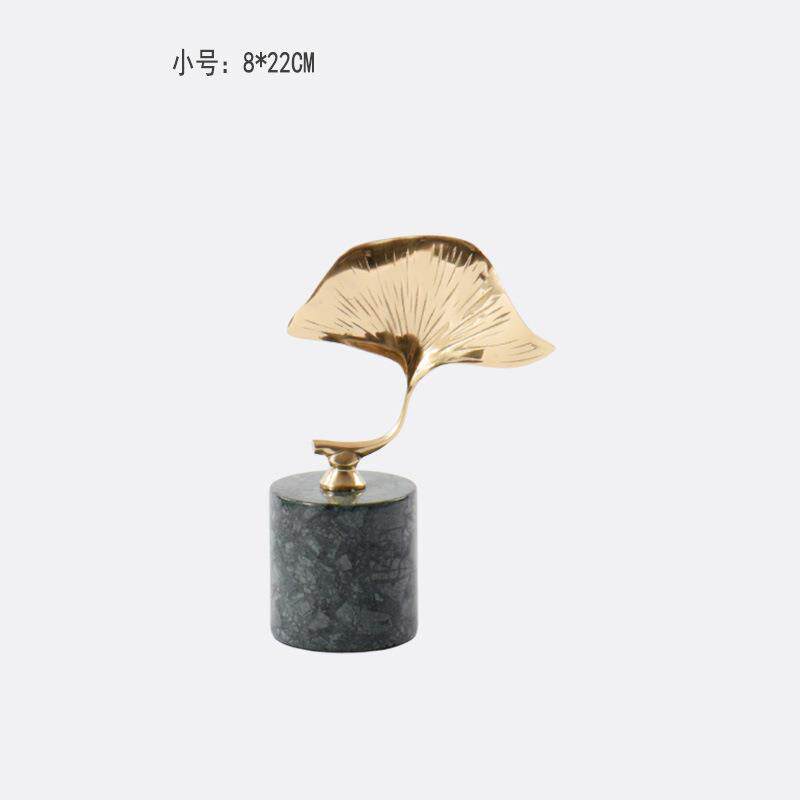 北欧铜银杏叶摆件售楼处样板房酒店现代玄关书房展厅柜软装饰品