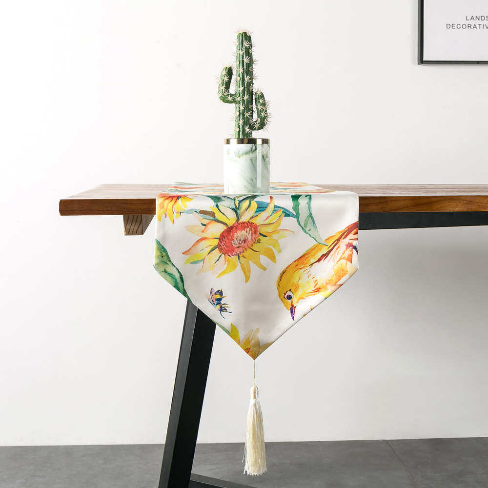 北欧仿真丝绸缎花鸟植物印花桌旗美式茶几桌巾电视柜鞋柜搭巾盖布,居家布艺,桌旗,淘宝优惠券,粉丝福利购,淘宝优惠卷