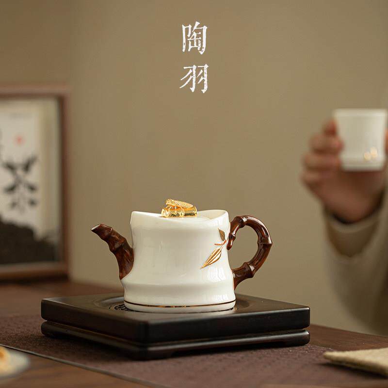 羊脂玉浮雕功金蝉知号足TY-25115壶家陶瓷泡茶用壶白瓷冲茶器中式