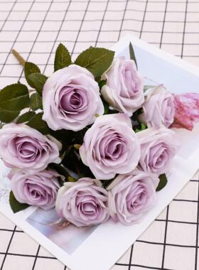 仿真10头荷兰玫花束手捧花装饰品家居摄影道具婚礼玫瑰花仿真花