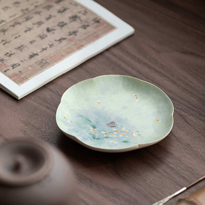 手绘文心兰陶瓷壶承中式田园风茶承茶壶盖碗底座茶点盘果盘两用,餐饮具,茶具礼盒,淘宝优惠券,粉丝福利购,淘宝优惠卷