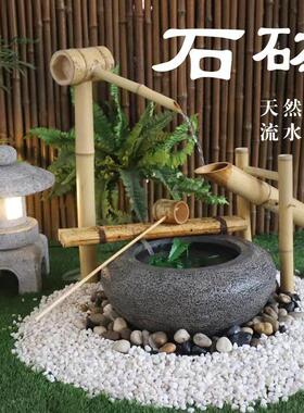禅意日式枯山水 景观庭院流水石钵造景石盆 民宿别墅石槽水景水钵