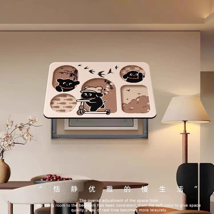 新款线条小狗法式复古电表箱盒遮挡装饰画2024强弱配电箱挂画盖板