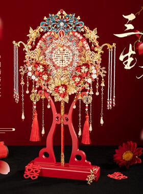 新娘团扇diy材料包红色重工双面成品手工喜扇中式结婚出嫁手捧花