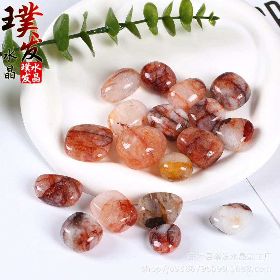 天然红胶花滚石 大颗粒水晶碎石打磨石 鱼缸石景观装饰
