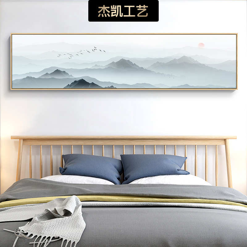 新中式水墨禅意客厅装饰画现代山水横幅酒店卧室床头挂画抽象壁画