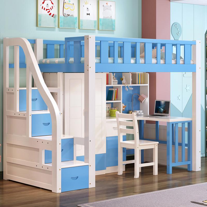 上床下桌带书桌衣柜一体高架成人上下床多功能组合实木高低双层床