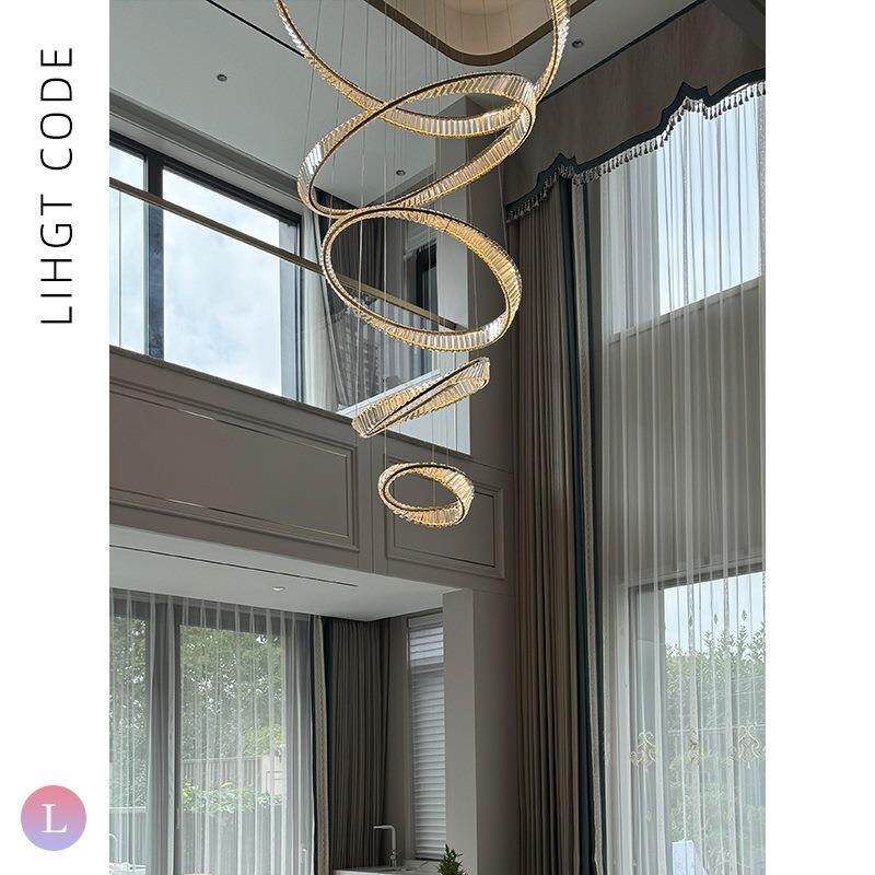 水晶灯客厅别墅现代简约楼梯中空复式楼大吊灯轻奢楼中楼挑空