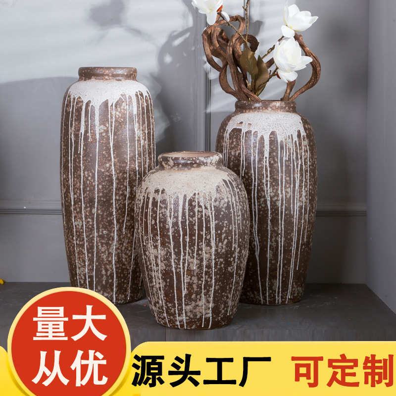 坛子仿古陶瓷大型花瓶粗土 陶罐落地手工旧陶做陶花盆景德镇批发