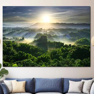 日出装饰画挂画沙发背景墙东方红山水风景森林客厅酒吧壁画挂轴图
