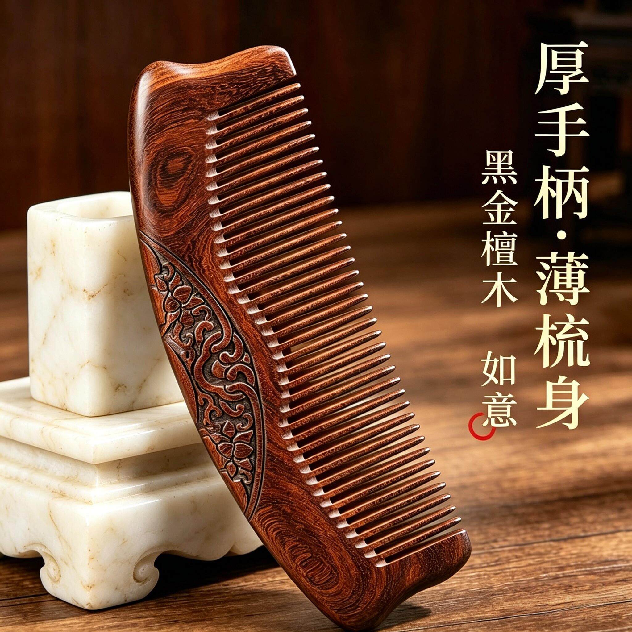 谭木千匠黑金檀菱星梳防静电天然女士专用木梳子可携式木头梳按摩